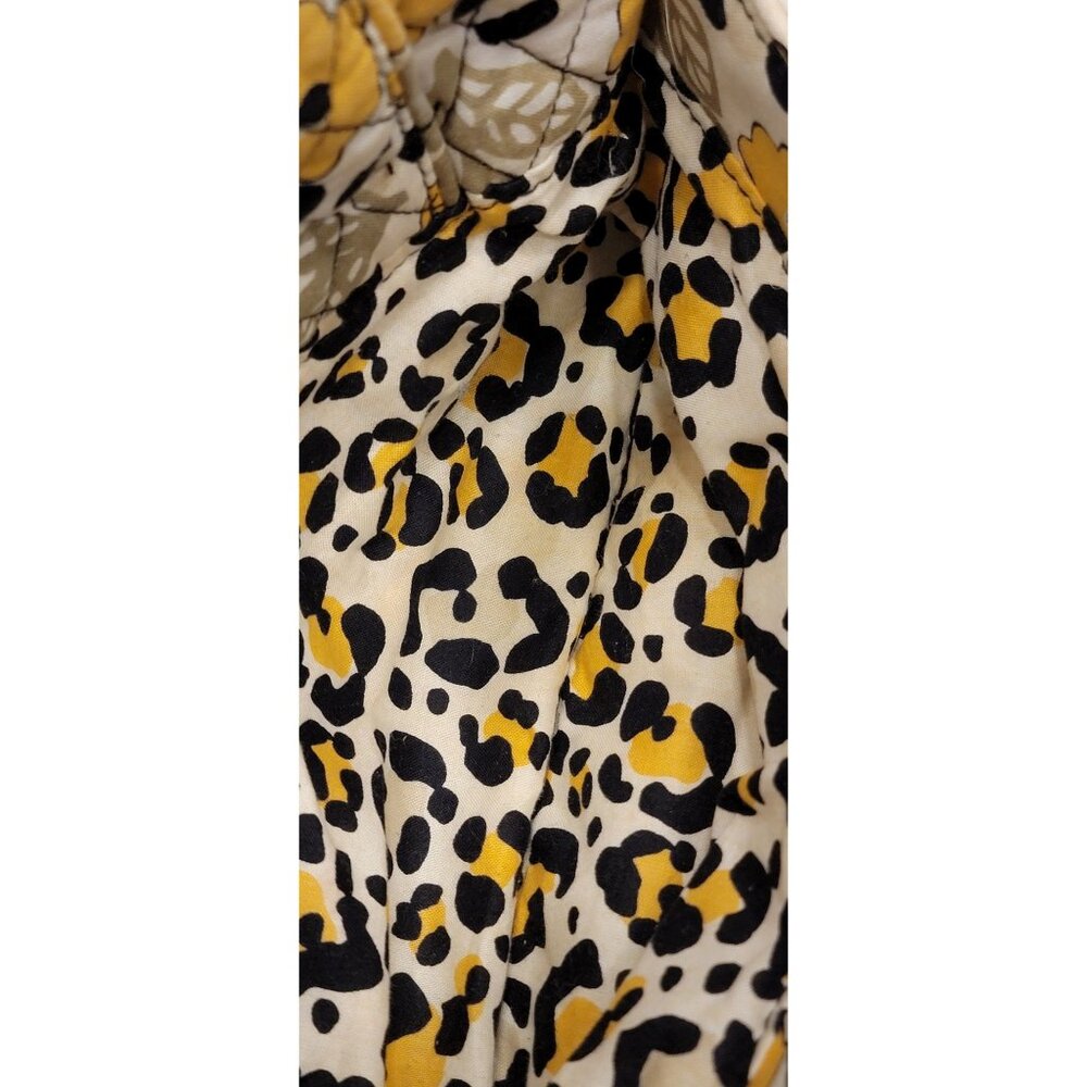 Vera Bradley “Go Wild” Quilted Shoulder Bag Yellow Floral Leopard Print Zip Tote - Picture 14 of 16